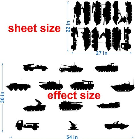 Army Tank and Missile Wall Decals - PVC Removable Wall Stickers with Military Weapons and Vehicles - Kids Room Wall Decor for Military Fans (black-JWH205) in Kuwait