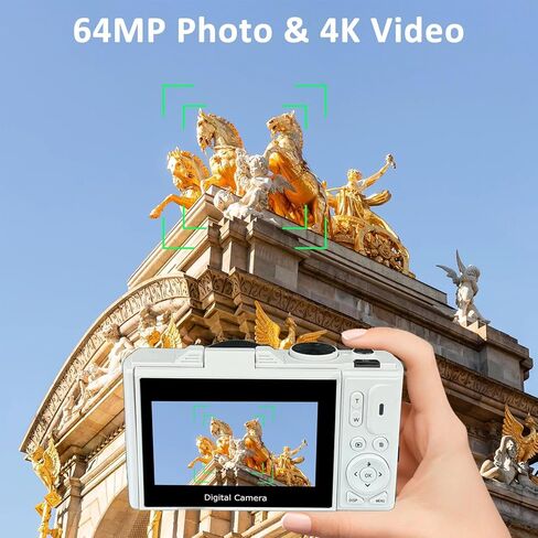 كاميرا رقمية Acuvar 4K 64 ميجابكسل للتصوير الفوتوغرافي، كاميرا تسجيل فيديو لليوتيوب مع شاشة قلاب 3.0 بوصة 180 درجة، تكبير رقمي 18X (مجموعة المبتدئين، أسود) in Saudi Arabia