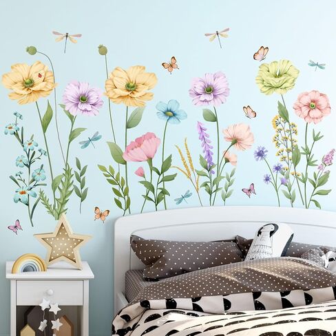 Giant Brown Tree Wall Decals Pink Peach Blossom Flowers Wall Stickers DIY Removable Cherry Floral Birds Tree Branches Wall Art Decor for Kids Teens Bedroom Living Room Nursery Decoration DT-2267 in Kuwait