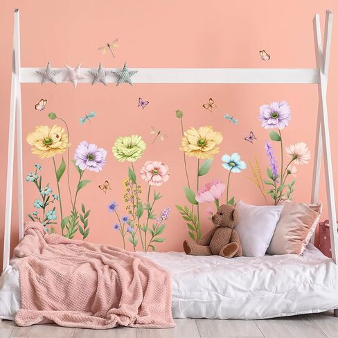 Giant Brown Tree Wall Decals Pink Peach Blossom Flowers Wall Stickers DIY Removable Cherry Floral Birds Tree Branches Wall Art Decor for Kids Teens Bedroom Living Room Nursery Decoration DT-2267 in Kuwait