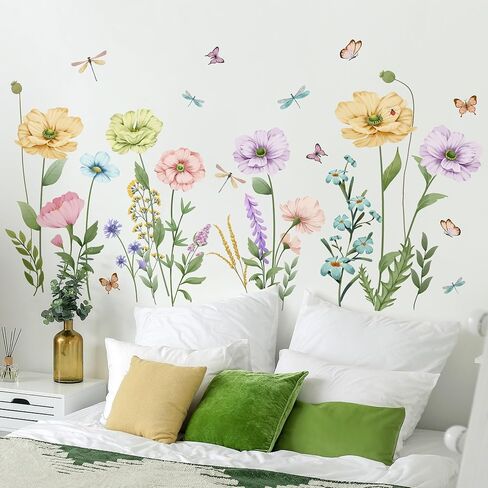 Giant Brown Tree Wall Decals Pink Peach Blossom Flowers Wall Stickers DIY Removable Cherry Floral Birds Tree Branches Wall Art Decor for Kids Teens Bedroom Living Room Nursery Decoration DT-2267 in Kuwait