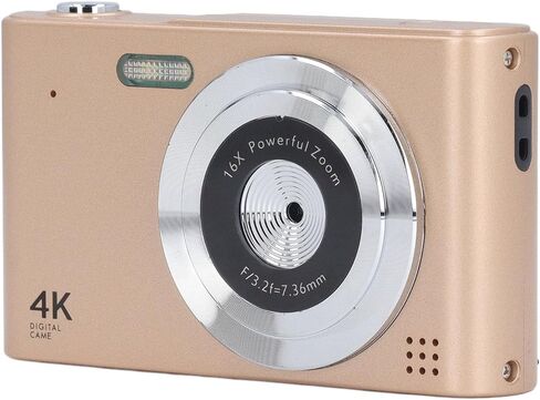 4K Digital Camera, 16X Digital Zoom 48MP Vlog Camera, 2.4in Screen, Built in Flashlight, CCD Camera, Anti Shake, Portable Camera for Beginners and Children (Gold) in Saudi Arabia
