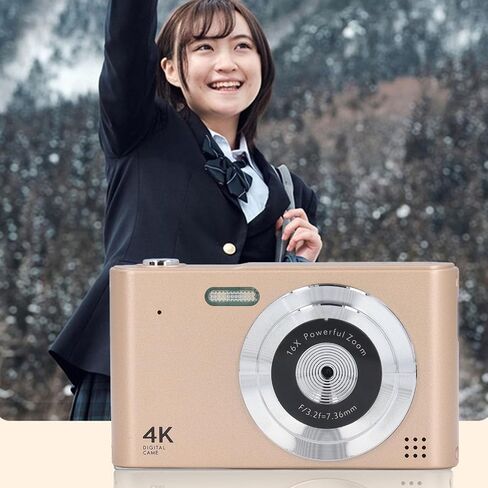 4K Digital Camera, 16X Digital Zoom 48MP Vlog Camera, 2.4in Screen, Built in Flashlight, CCD Camera, Anti Shake, Portable Camera for Beginners and Children (Gold) in Saudi Arabia