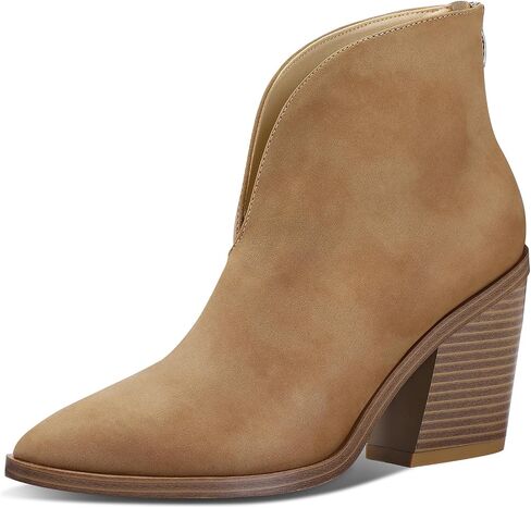 mysoft Women's V Cut Out Ankle Boots Slip On Pointed Toe Chunky Stacked Heel Booties in Saudi Arabia