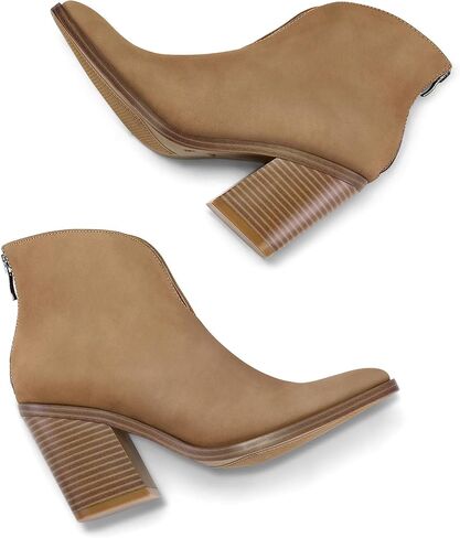 mysoft Women's V Cut Out Ankle Boots Slip On Pointed Toe Chunky Stacked Heel Booties in Saudi Arabia