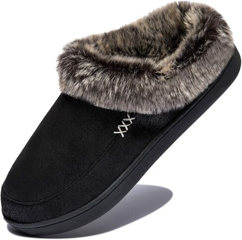 NewDenBer Women's Cozy Memory Foam Slippers Suede Plush Faux Fur Lined Slip on Indoor Outdoor House Shoes in Kuwait