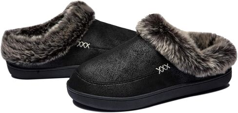 NewDenBer Women's Cozy Memory Foam Slippers Suede Plush Faux Fur Lined Slip on Indoor Outdoor House Shoes in Kuwait