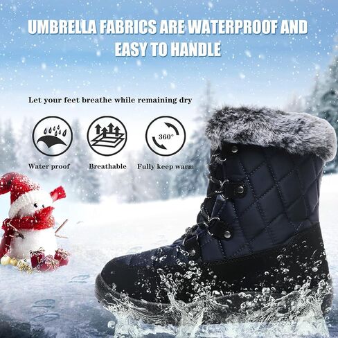 JSWEI Women Winter Snow Boots Soft Comfortable Faux Fur Mid Calf Wide Width Waterproof Warm Lace-Up Snow Boots for Women's Insulated Woman Lightweight Non-Slip Outdoor in Saudi Arabia