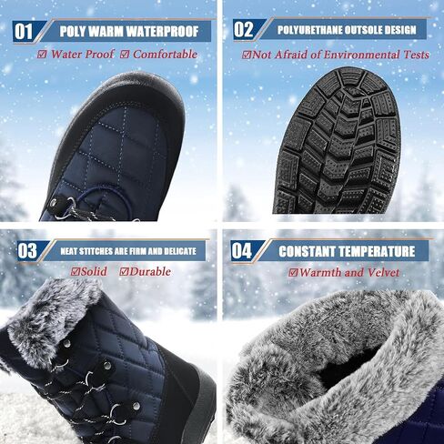 JSWEI Women Winter Snow Boots Soft Comfortable Faux Fur Mid Calf Wide Width Waterproof Warm Lace-Up Snow Boots for Women's Insulated Woman Lightweight Non-Slip Outdoor in Saudi Arabia