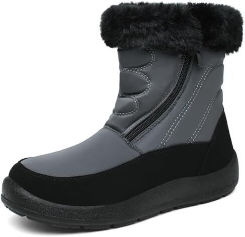 JSWEI Women Winter Snow Boots Soft Comfortable Faux Fur Mid Calf Wide Width Waterproof Warm Lace-Up Snow Boots for Women's Insulated Woman Lightweight Non-Slip Outdoor in Saudi Arabia