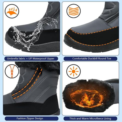 JSWEI Women Winter Snow Boots Soft Comfortable Faux Fur Mid Calf Wide Width Waterproof Warm Lace-Up Snow Boots for Women's Insulated Woman Lightweight Non-Slip Outdoor in Saudi Arabia