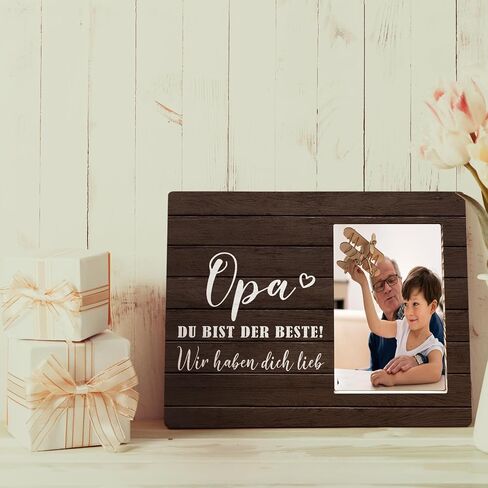 Opa Du Bist Der Beste Picture Photos Frames, Deutsch Grandpa Picture Frames, Best Grandpa Gift for Father Day from Grandkids, Deutsch Grandfather Grandpa Wood Photo Picture Frame for 4x6 Photos in Saudi Arabia