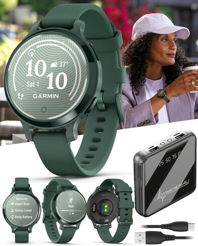 Wearable4U Garmin Lily 2 Active، فضي مع سوار سيليكون أرجواني، ساعة ذكية صغيرة وأنيقة، نظام تحديد المواقع المدمج، شاشة مخفية، عدسة منقوشة، حزمة بنك طاقة تصل إلى 9 أيام in Kuwait