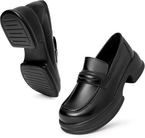 Platform Loafers for Women Round Toe Slip Ons Chunky Penny Loafer Lug Sole Comfort Business Casual Shoes in Saudi Arabia