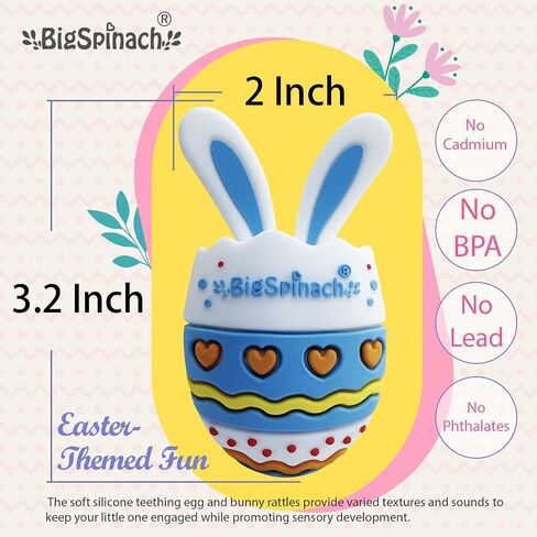 Easter Egg Baby Teether,Baby Teething Toy for Pain Relief,Silicone Bunny Rabbit Teether,Easter Gift for Babies,Sensory Toy for Boys & Girls (Pink) in Kuwait