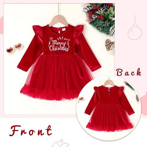 Toddler Baby Girl Christmas Dress Kids Santa Claus Red Princess Tulle Tutu Dress Holiday Party Outfit in Kuwait