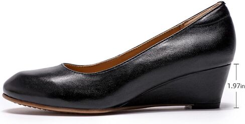 Mona flying Women's Leather Closed Toe 2 Inch Mid Wedges Heels with Arch Support Round Toe Comfortable Dress Pumps for Women Ladies in Kuwait