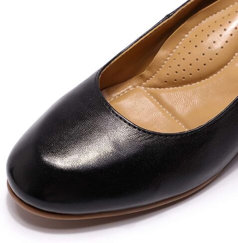 Mona flying Women's Leather Closed Toe 2 Inch Mid Wedges Heels with Arch Support Round Toe Comfortable Dress Pumps for Women Ladies in Kuwait