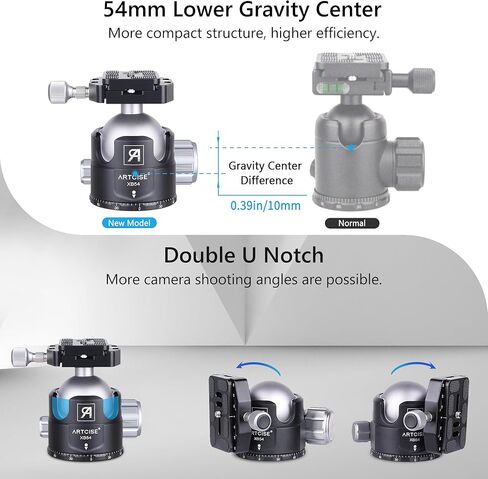 حامل ثلاثي القوائم من ألياف الكربون عالي التحمل مع رأس كروي منخفض 54 مم XB54، 10 طبقات من ألياف الكربون 1.57 بوصة / أنبوب ساق 40 مم، حامل ثلاثي القوائم للكاميرا الاحترافية فائق الثبات، أقصى حمل 88 رطل/40 كجم in Kuwait