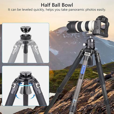 حامل ثلاثي القوائم من ألياف الكربون عالي التحمل مع رأس كروي منخفض 54 مم XB54، 10 طبقات من ألياف الكربون 1.57 بوصة / أنبوب ساق 40 مم، حامل ثلاثي القوائم للكاميرا الاحترافية فائق الثبات، أقصى حمل 88 رطل/40 كجم in Kuwait