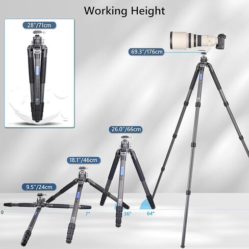 حامل ثلاثي القوائم من ألياف الكربون عالي التحمل مع رأس كروي منخفض 54 مم XB54، 10 طبقات من ألياف الكربون 1.57 بوصة / أنبوب ساق 40 مم، حامل ثلاثي القوائم للكاميرا الاحترافية فائق الثبات، أقصى حمل 88 رطل/40 كجم in Kuwait