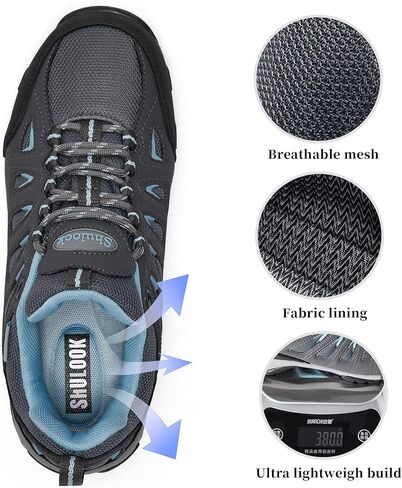 شولوك أحذية المشي لمسافات طويلة للنساء | أحذية مقاومة للماء للنساء | مريح وخفيف الوزن وغير قابل للانزلاق | أحذية نسائية للمشي لمسافات طويلة والمشي والرحلات والتخييم والتنس أحذية رياضية رمادية وزرقاء 10.5 in Kuwait