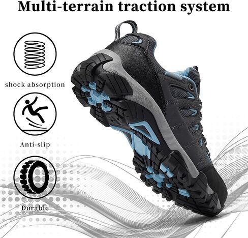 شولوك أحذية المشي لمسافات طويلة للنساء | أحذية مقاومة للماء للنساء | مريح وخفيف الوزن وغير قابل للانزلاق | أحذية نسائية للمشي لمسافات طويلة والمشي والرحلات والتخييم والتنس أحذية رياضية رمادية وزرقاء 10.5 in Kuwait