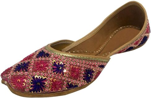 Womens Multicoloured Indian Khussa Flat Pumps Shoes Phulkari with Payel in Saudi Arabia