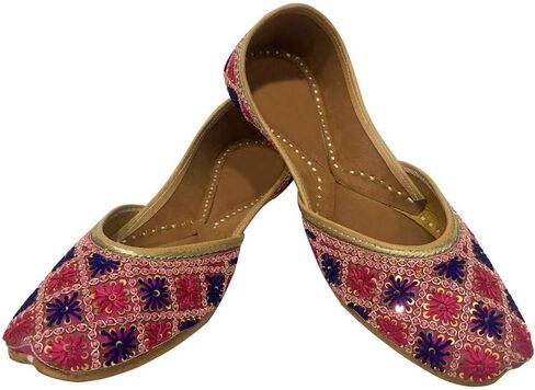 Womens Multicoloured Indian Khussa Flat Pumps Shoes Phulkari with Payel in Saudi Arabia