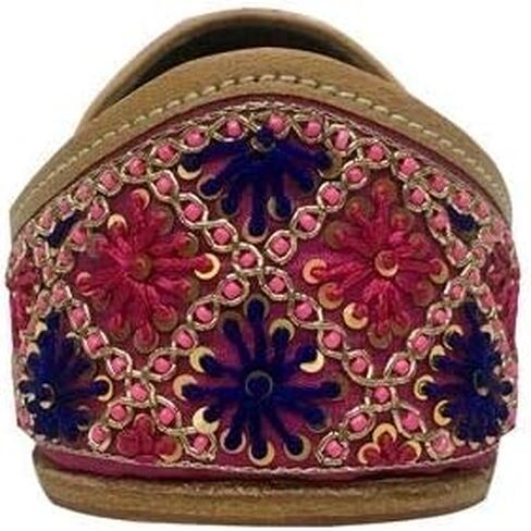 Womens Multicoloured Indian Khussa Flat Pumps Shoes Phulkari with Payel in Saudi Arabia