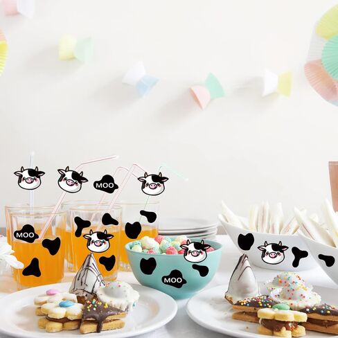 Konsait 20 Sheet Cow Print Sticker for Scrapbooks,Black Spot Self-Adhesive Decal Sticker Cow Patches Animal DIY Crafts Water Bottle Decorative Stickers for Cow Theme Party Decoration Favor Suppliers in Saudi Arabia
