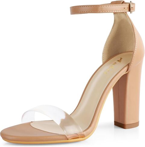 Ankis Nude Black Silver Clear Heels for Women Open Toe Ankle Strap Chunky Heel Pump Sandals Party Wedding Strappy Buckle Sandals Standard Size 4 Inches Tall Thick Heel Design in Saudi Arabia