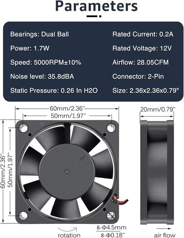 GDSTIME 40mm Brushless Cooling Fan, 40mm x 40mm x 20mm 24V Dc Fan 6000RPM in Kuwait