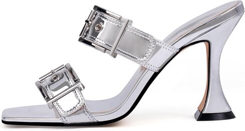 Women's Open Square Toe Heeled Sandals Sexy Stiletto High Heel Slip On Buckle Strap Patent Leather Casual Party Shoes in Saudi Arabia