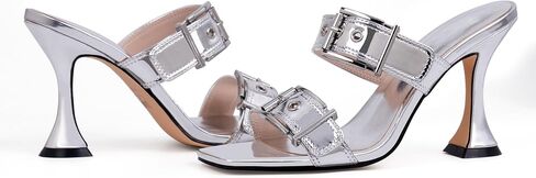 Women's Open Square Toe Heeled Sandals Sexy Stiletto High Heel Slip On Buckle Strap Patent Leather Casual Party Shoes in Saudi Arabia