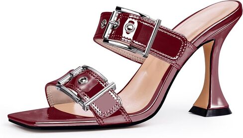 Women's Open Square Toe Heeled Sandals Sexy Stiletto High Heel Slip On Buckle Strap Patent Leather Casual Party Shoes in Saudi Arabia
