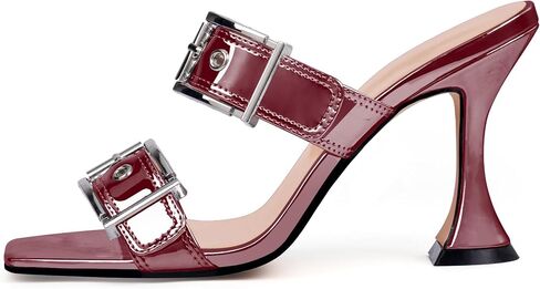 Women's Open Square Toe Heeled Sandals Sexy Stiletto High Heel Slip On Buckle Strap Patent Leather Casual Party Shoes in Saudi Arabia