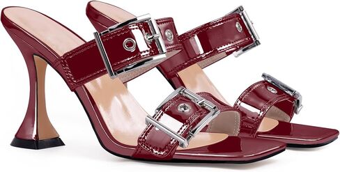 Women's Open Square Toe Heeled Sandals Sexy Stiletto High Heel Slip On Buckle Strap Patent Leather Casual Party Shoes in Saudi Arabia