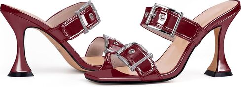 Women's Open Square Toe Heeled Sandals Sexy Stiletto High Heel Slip On Buckle Strap Patent Leather Casual Party Shoes in Saudi Arabia