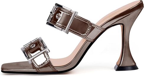 Women's Open Square Toe Heeled Sandals Sexy Stiletto High Heel Slip On Buckle Strap Patent Leather Casual Party Shoes in Saudi Arabia