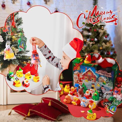 SCIONE 24 Pack Christmas Rubber Ducks ,Assorted Plastic Christmas Ducks Ornaments,Christmas Tree Hanging Decoration, Bath Toys for Kids Christmas Party Favors,Christmas Stocking Stuffers in Saudi Arabia