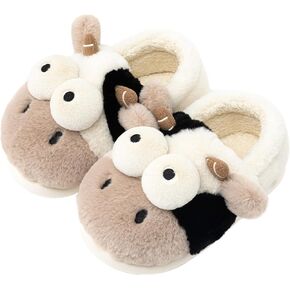 Animal Cow Slippers Women Slippers Men's Cozy Plush House Slippers Warm Winter Cotton Shoes