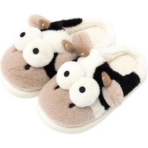Animal Cow Slippers Women Slippers Men's Cozy Plush House Slippers Warm Winter Cotton Shoes