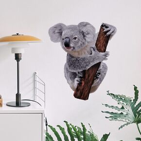 Lifelike Koala On The Tree Wall Decal Nursery Animal Wall Sticker Removable Peel and Stick Waterproof Wall Art Decor Stickers for Kids Baby Classroom Living Room Playing Room Bedroom