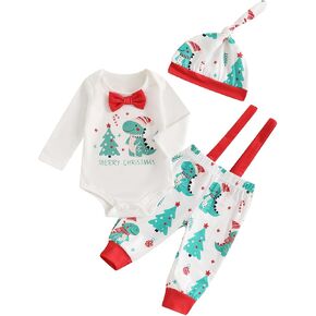 Newborn Baby Christmas Outfit Infant Boy Girl Neutral First Christmas Tree Santa Xmas Romper Suspender Pants Sets