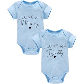 Viuluti I Love My Daddy Mommy ملابس داخلية لحديثي الولادة مضحكة للرضع والأولاد والبنات من قطعة واحدة للأم والأب رومبير للأطفال مكون من قطعتين