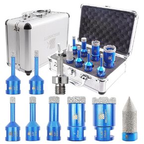 Diamond Core Drill Bit Set for Porcelain Tile Ceramic Marble Granite Drilling,BRSCHNITT 6/6/8/10/16/25/35mm Tile bit & 0-4/5"Diamond Chamfer Finger bit&Adapter