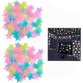 100Pcs Multicolor Glow in The Dark Luminous Stars Fluorescent Noctilucent Plastic Wall Stickers Murals Decals Kids' and Baby for Home Art Decor Kids Bedroom Room Decorations