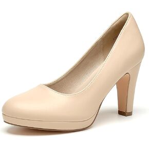 WuORWu Women's Round Toe Low Platform High Heel Pumps
