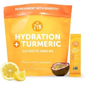 ZYN Electrolytes Powder Hydration Packets with Vitamins, Zinc & Turmeric Curcumin for Gut Health, Immune Support, Recovery, Low Sugar Packets with Piperine, Variety, 32 Pack